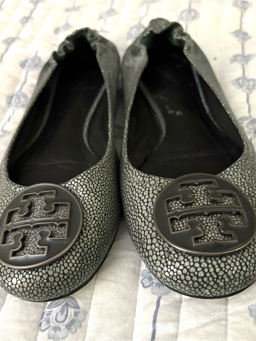 Tory Burch Eel Gray/green Ballet Flats